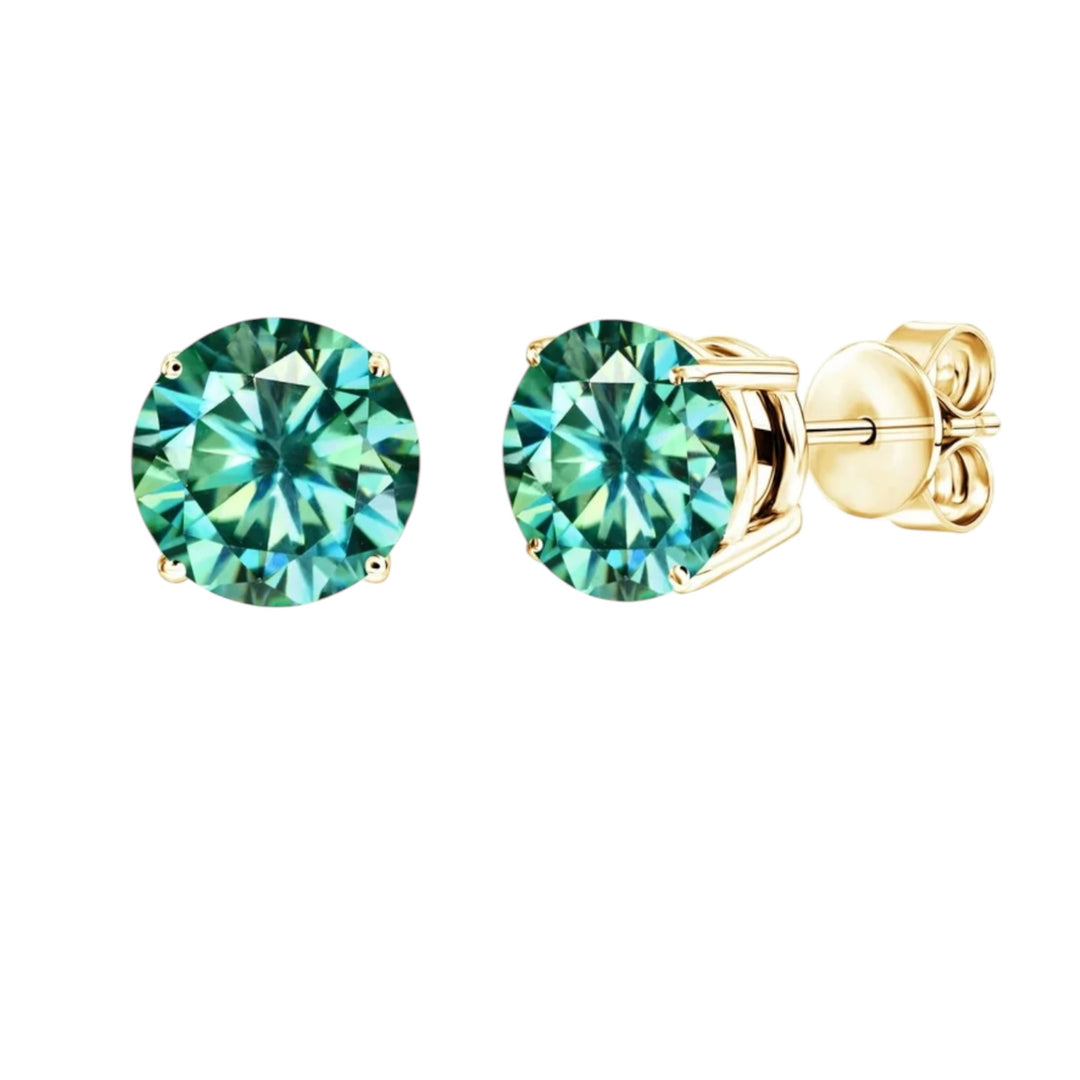 VVS1 Flawless Blue Green Moissanite Stud Earring (Gold)