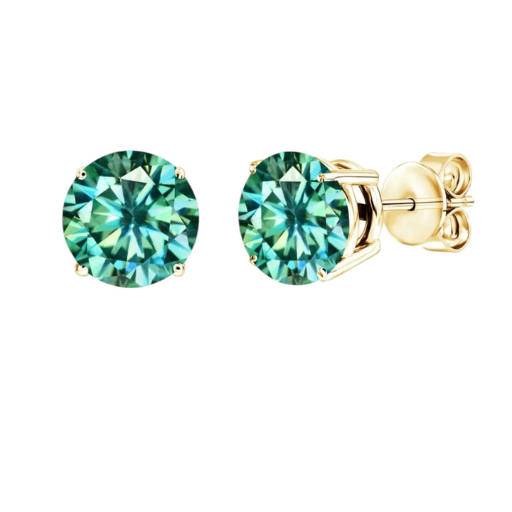 VVS1 Flawless Blue Green Moissanite Stud Earring (Gold)